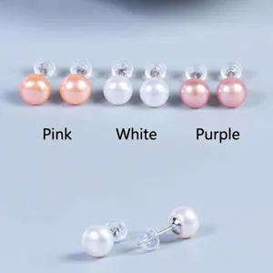 Pendientes de tuerca de perla de agua dulce con alfiler de plata S925, colores versátiles para diario.