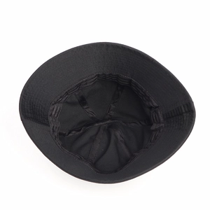 Interior detail of black dome bucket hat showing stitching and sweatband for women