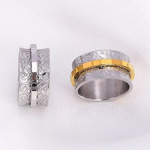 Stainless Steel Spinner Ring Retro Floral Relief Rotating Band Stress Relief Jewelry For Men Women Bohemian Style