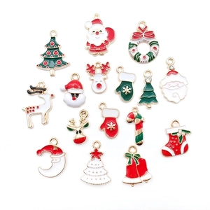 Colorful Christmas alloy charms set featuring Santa, reindeer and tree for DIY jewelry