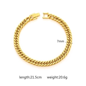 7mm gold-plated stainless steel Cuban link bracelet, 21.5cm length and 20.6g weight