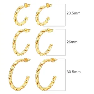 Fashion Stainless Steel Hoop Earrings For Women Twisted Spiral Design C-Shaped Gold Silver Plated Minimalist Daily Jewelry