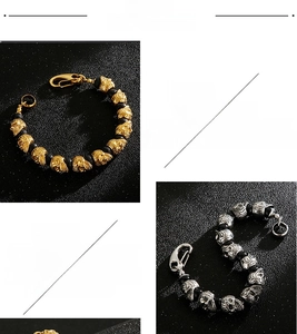 Macro detail of 316L stainless steel skull bead bracelet with heavy duty lobster clasp