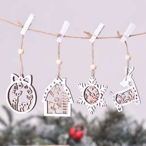 3D hollow wooden Christmas ornaments set featuring reindeer and snowflake designs
