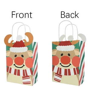 Christmas Kraft paper gift bag featuring 3D reindeer antlers and striped side panels