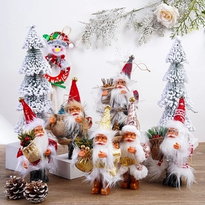5-inch plush Santa Claus dolls with sequins and plaid fabric for Christmas table decoration