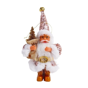 5-inch Santa Claus plush pendant with pink sequins and gold accents for Christmas decor