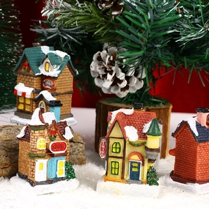 Lighted Christmas village house miniature resin figurines with snowy festive scenery