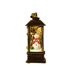 Bronze Christmas telephone booth lantern with snowman scene for festive tabletop decor
