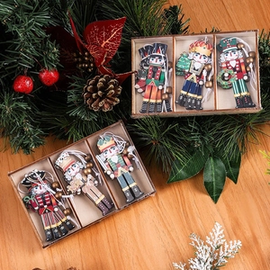 Set of 6 colorful wooden nutcracker soldier ornaments for Christmas tree decoration