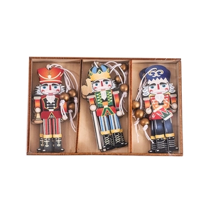 Set of 3 creative wooden nutcracker soldier ornaments in a storage box for Christmas decor