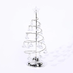Illuminated silver iron Christmas tree with crystal beads and a star topper for home decor