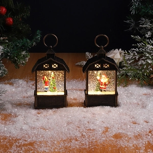 Vintage style Christmas LED water lantern with Santa Claus and sparkling glitter snow effects