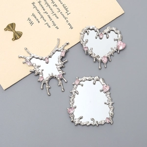 Molten Liquid Metal Mini Mirror Charms DIY Jewelry Findings Alloy Pink Rhinestone Heart Butterfly Y2K Decoration