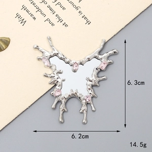 Y2K silver butterfly mirror accessory with pink rhinestones and product dimensions