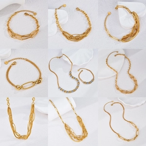 Stainless Steel Personalized Fashion Multi Layer Necklace And Bracelet Jewelry For Women Gold Geometric Chain Accessories