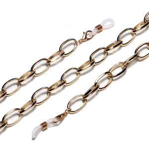 Minimalist gold aluminum glasses chain with flat oval links and anti-slip silicone loops
