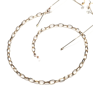 Minimalist gold metal eyeglass chain with thick oval links and non-slip silicone loops