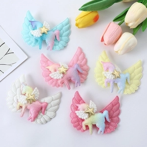 Unicorn Angel Wings Hair Clips Glitter Fabric Gradient Handmade Sweet Girls Kids Hair Styling Gold Star Decor