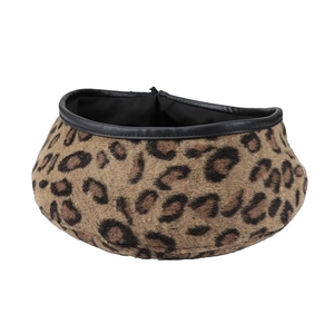 Vintage leopard print beret hat with black leather trim for autumn and winter fashion