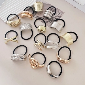 Minimalist Metal Geometric Elastic Hair Ties For Women Zinc Alloy Hammered Textured Ponytail Holders Luxury Accessories