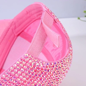 Pink rhinestone baseball cap with sparkling crystals and adjustable velcro strap back