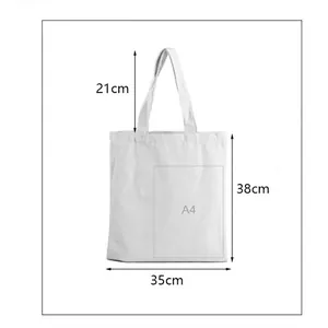 Christmas canvas tote bag size chart showing 35x38cm dimensions for A4 storage