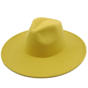 Classic yellow wide brim wool felt jazz fedora hat for men and women autumn fashion