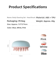 Detailed size specifications of the ergonomic ABS and TPU scalp massager brush