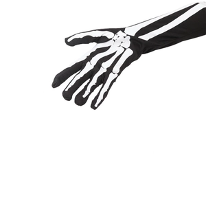 Halloween skeleton print long gloves in black polyester fabric for cosplay costumes