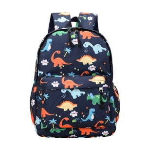 Zaino per bambini blu navy con stampa di dinosauri colorati per l'asilo