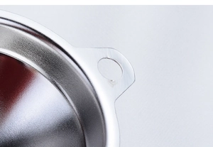 Macro detail of high-quality stainless steel funnel featuring a durable circular hanging loop