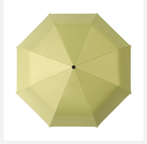 Top view of an open lime green sun umbrella with an octagonal 8-rib structure design