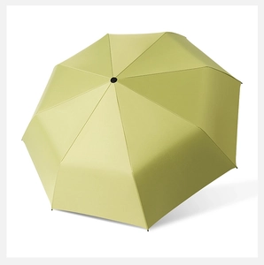 Top view of an open lime green folding umbrella with a minimalist large canopy design