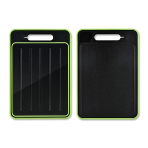 Black aluminum thawing cutting board with built-in sharpener and grinding zone