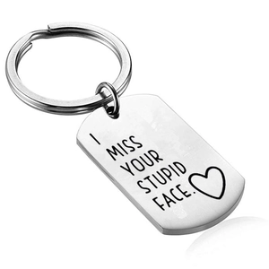 I Miss Your Stupid Face engraved stainless steel keychain for couples and friends