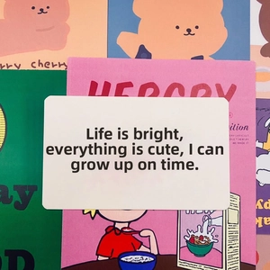 Close-up of minimalist white quote card with artistic colorful illustration background