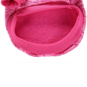 Detail of warm rose red fleece lining and elastic ribbed edges for small dog sweater