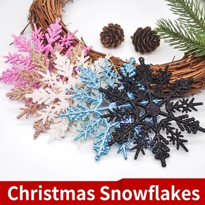 Glitter Snowflake Christmas Tree Ornaments Plastic Sparkling Hanging Pendants For Holiday Party Home Window Decor