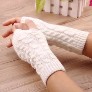 Cable Knit Fingerless Gloves Acrylic Warm Soft Stretchy Winter Wrist Warmer Arm Sleeve Thumb Hole Office Typing For Women