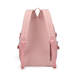 Pink school backpack for students and teenagers shown from the rear view in a modern style