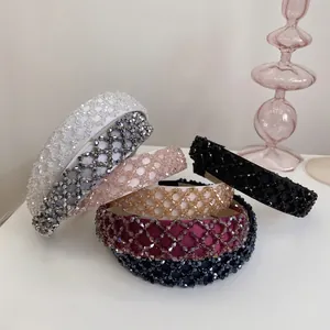 Handmade crystal beaded wide headbands in multiple colors with elegant woven patterns