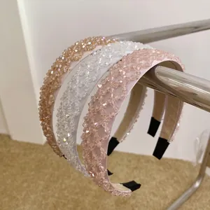 Sparkling crystal beaded headbands for women, vintage handmade woven hair accessories