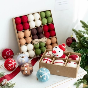 Christmas Ball Ornaments Handmade Wool Felt Snowflake Gingerbread Man Snowman Patterns For Holiday Tree Decor Divider Boxed