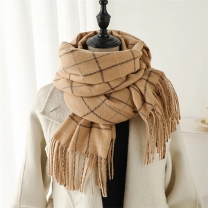 Plaid Scarf Women Winter Imitation Cashmere Thick Warm Shawl Tassel Checkered Soft Neck Warmer Wrap Stylish Unisex