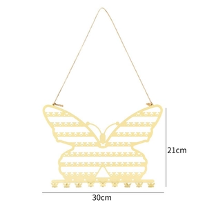 Golden butterfly-shaped jewelry organizer with hanging rope, 30x21cm display stand