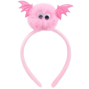 Detail of pink plush bat headband with spring-loaded eyes for Halloween parties