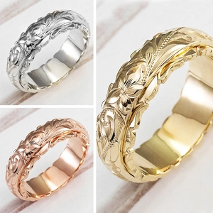 Hawaïaanse Scroll Ring Met Bloem Snijwerk Koper Geëlektroplateerd Sieraden Trouwdag Cadeau Voor Vrouwen