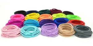 Detailed view of seamless 3mm elastic hair bands in vibrant assorted candy colors