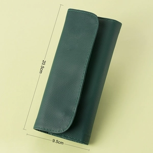 Detailed size specifications of the dark green leather makeup brush roll bag 20.5cm by 9.5cm